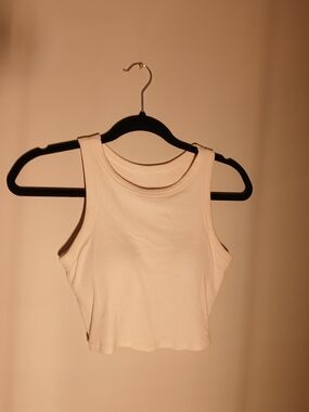 Ribbed Crewneck Crop Tank Top - Cream